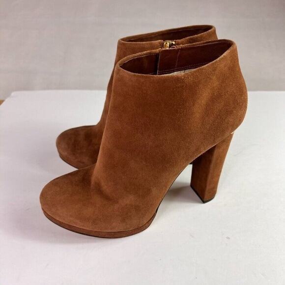 Michael Kors Ankle Boots Womens 8.5 Haven Brown Suede High Heels Almond Toe - Picture 5 of 11